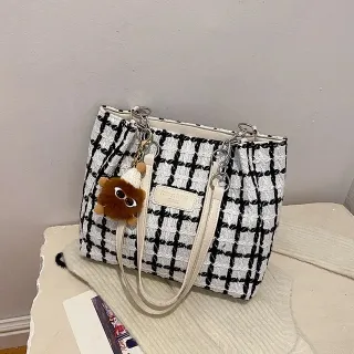 Women Casual Plaid Large Capacity Shoulder Tote Bag 